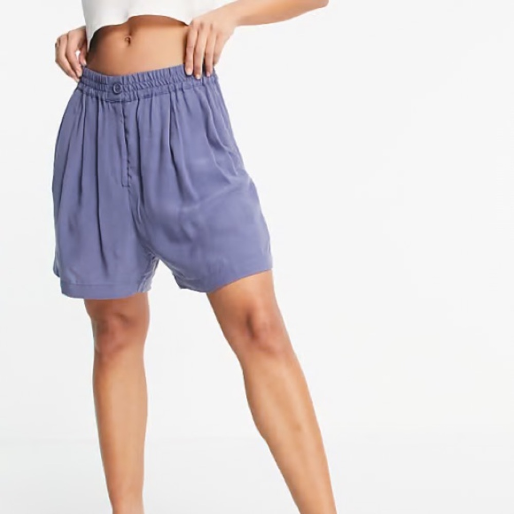 WEEKDAY | ASOS Edwina Cupro Pull On Shorts in Steel Blue